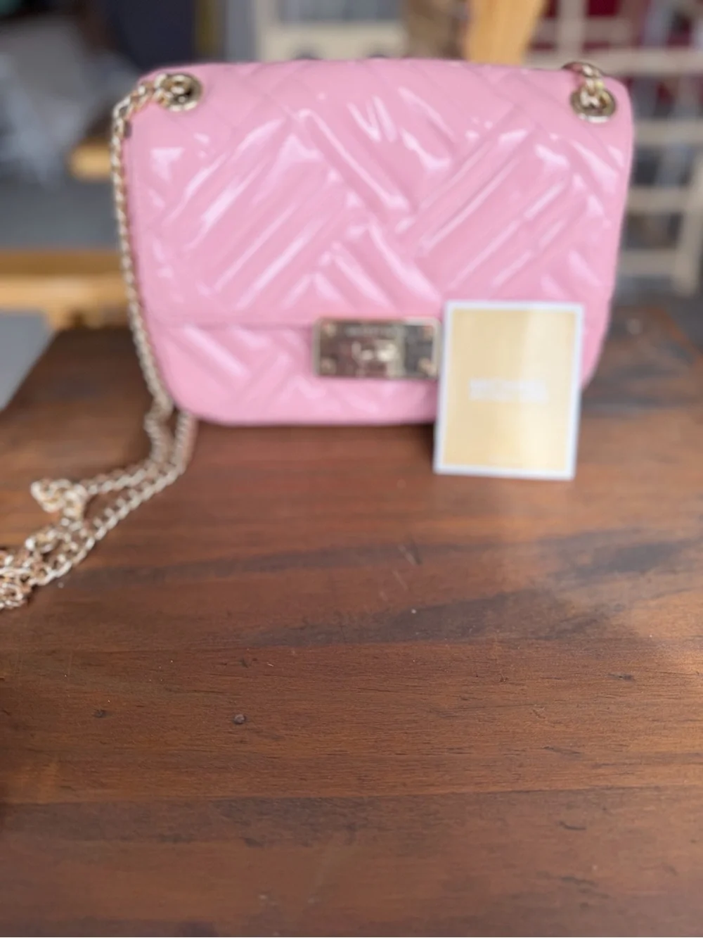Michael Kors Pink Quilted Shoulder Bag with Gold Chain